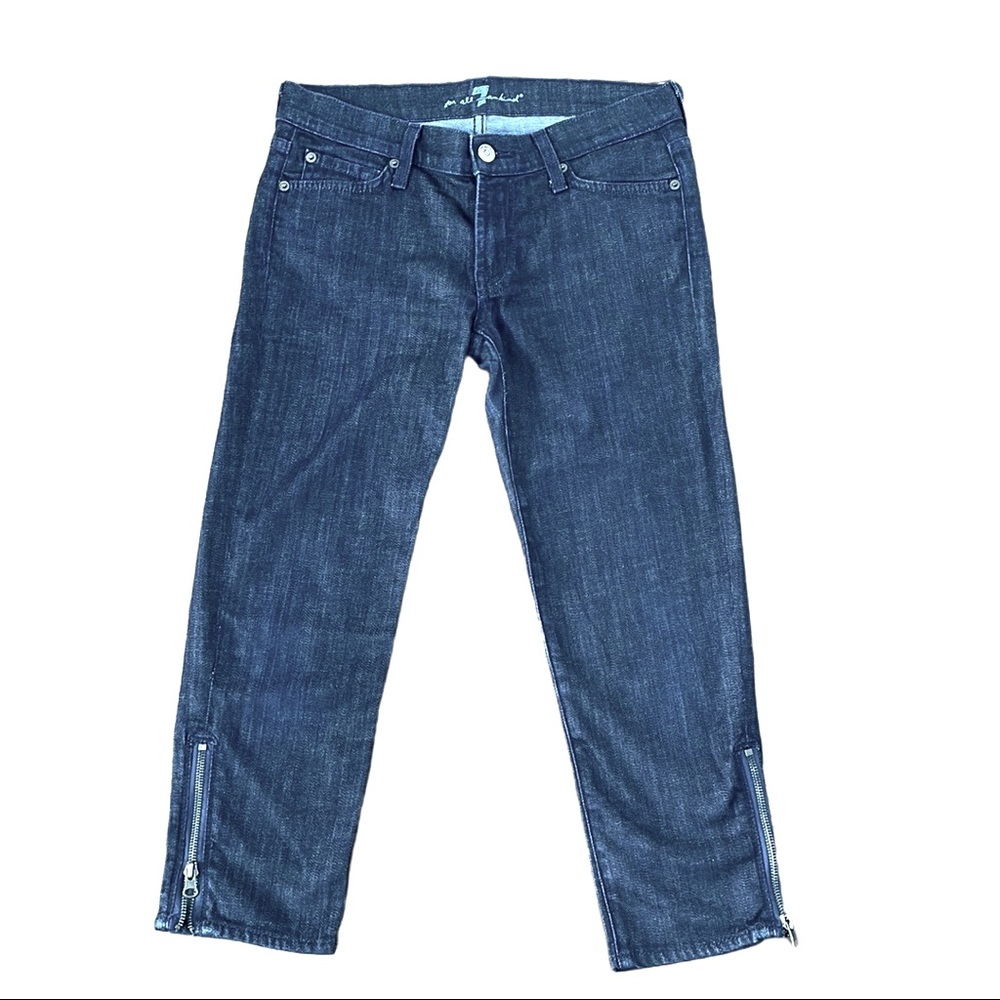 7 For All Mankind Dark Wash Zip Ankle Crop Jeans